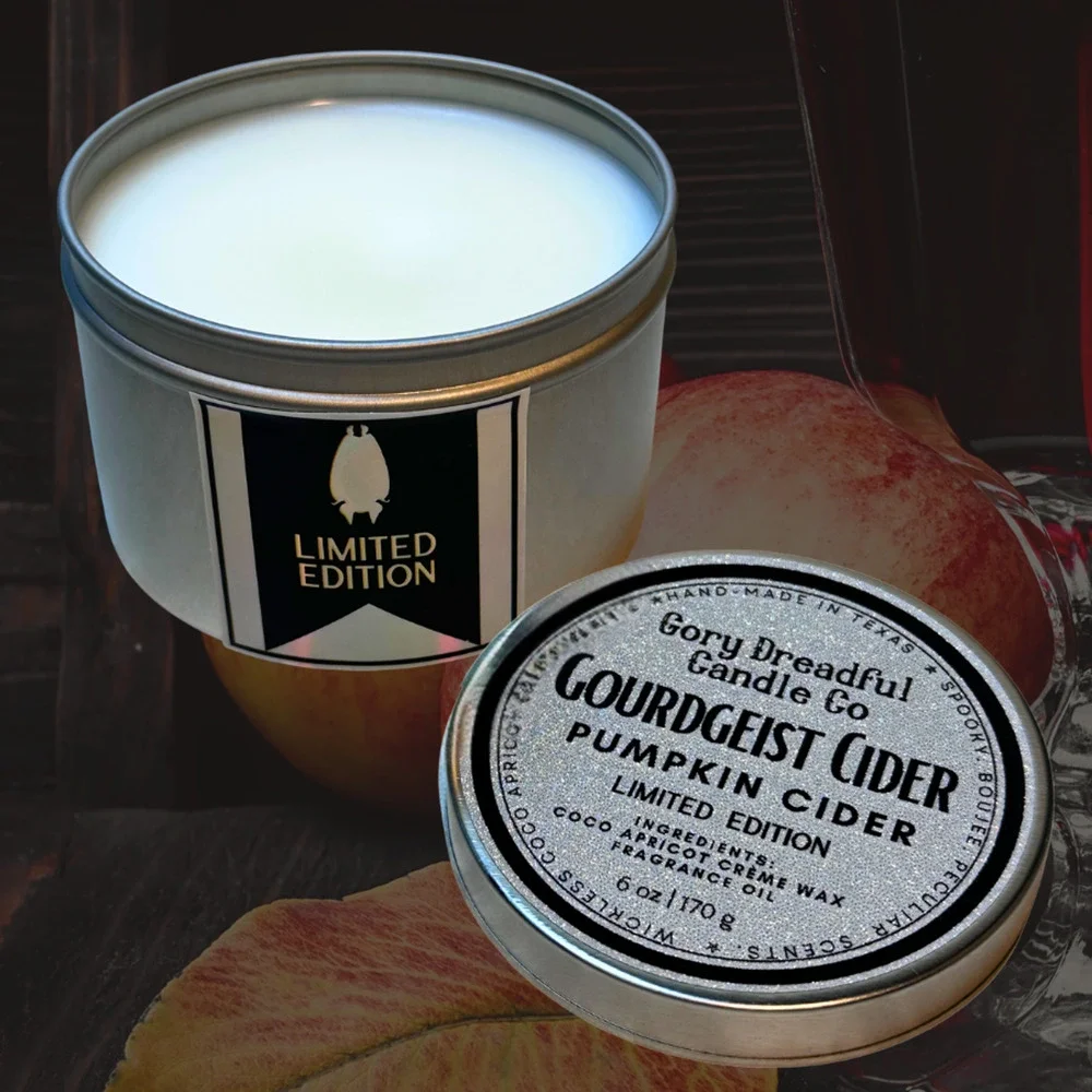 Gourdgeist Cider Wickless Candle Tin: Spiced Pumpkin Cider Scent